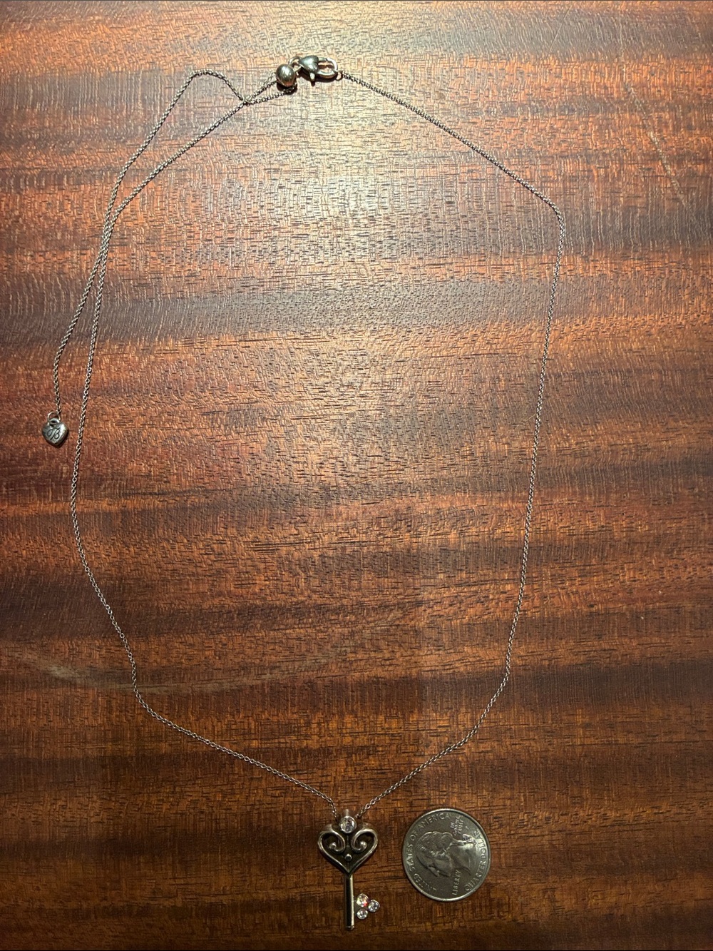 Silver Tone Heart Key Pendant Necklace